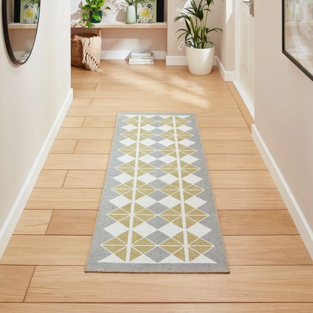 Żółto-szary chodnik odpowiedni do prania 61x170 cm Victoria Yellow – Think Rugs