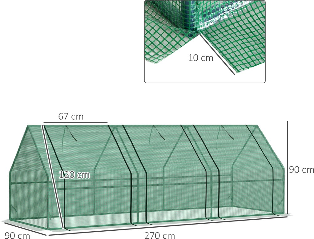 Outsunny Tunel Foliowy Mini Szklarnia Ogrodowa Łatwy Montaż 270x90x90cm Zielony | Aosom PL