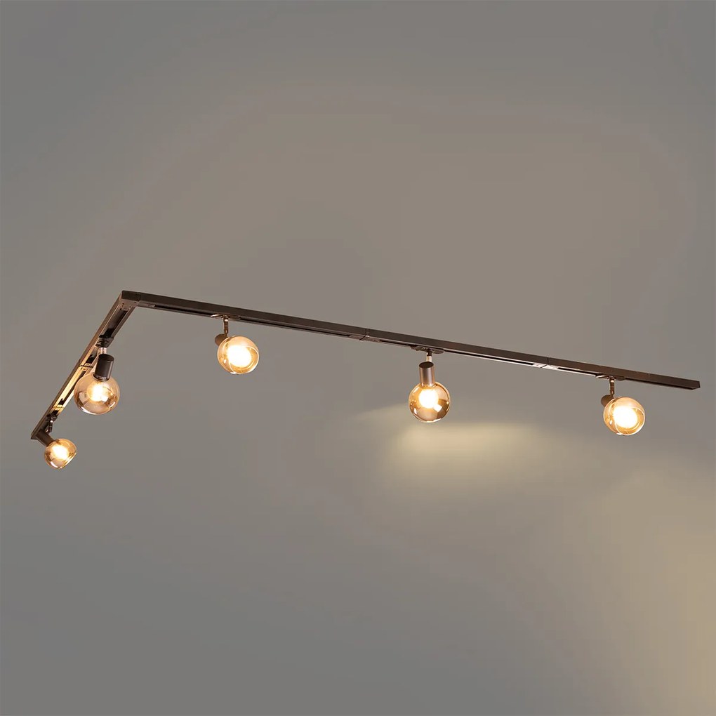 Nowoczesny system oświetlenia szynowego z 5 czarnymi reflektorami jednofazowymi - Iconic Lava