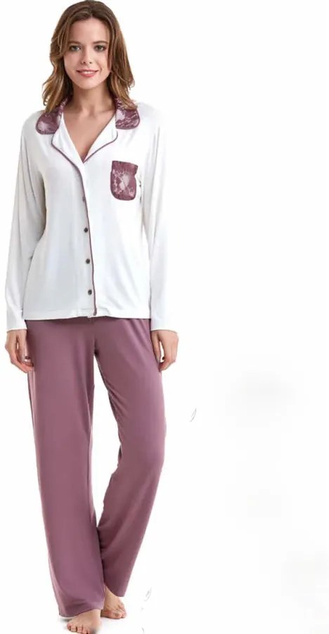 Damska bambusowa piżama CLAUDIA M Kremowy / Jagodowy