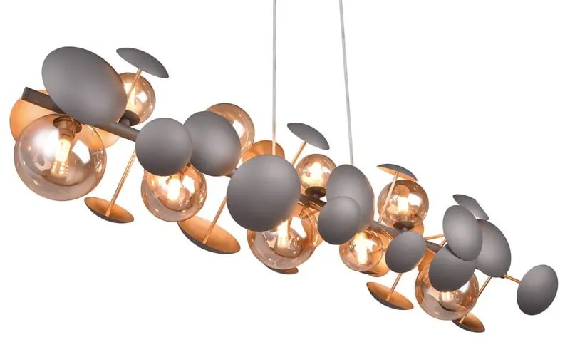 Lampa wisząca w szaro-złotym kolorze ze szklanym kloszem Bubble – Trio Select