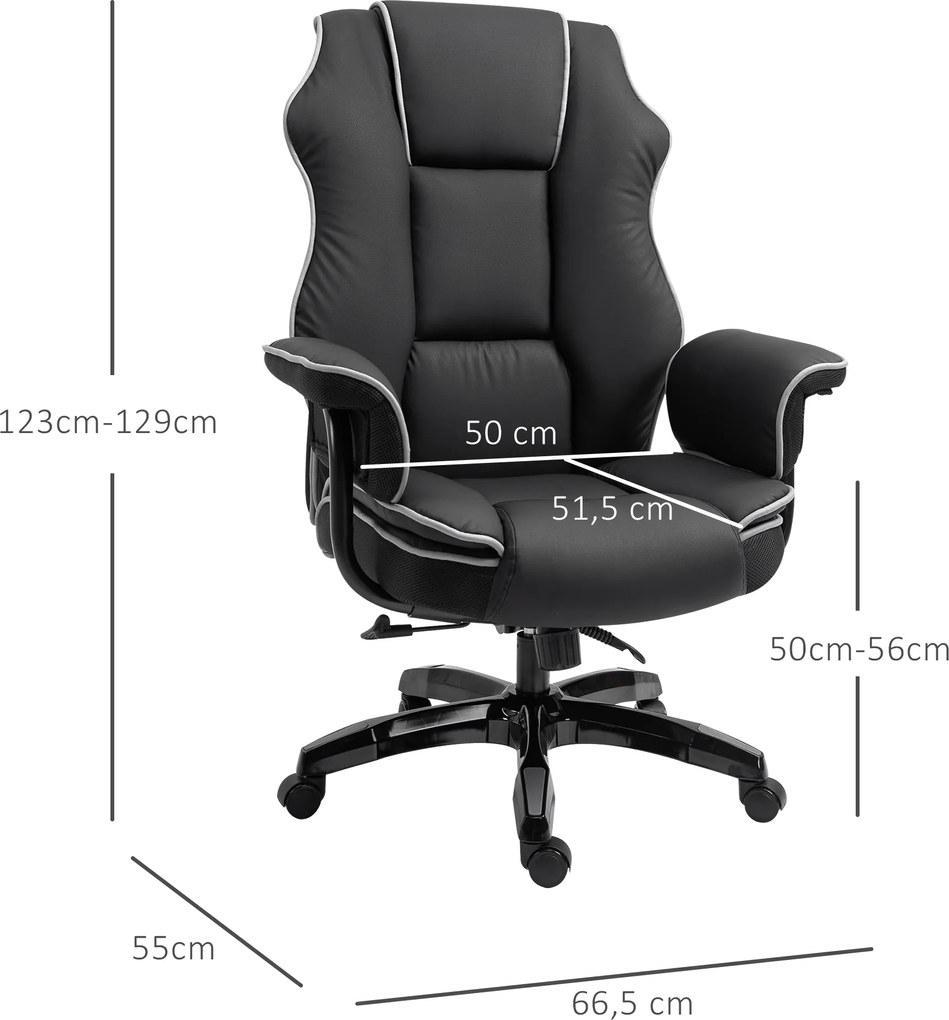 Vinsetto Ergonomiczne krzesło biurowe obrotowe z funkcją pochylania czarne wygodne | Aosom PL