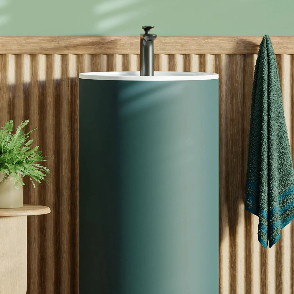 Umywalka wolnostojąca okrągła zielona matowa 87 x 44 cm KALMI GREEN MATT z otworem na baterię : Podłączenie syfonu - Do podłogi