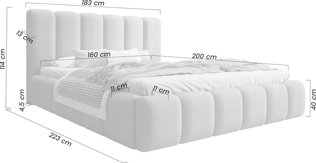 Łóżko tapicerowane Aura 160x200 z pojemnikiem - beżowa bukla Quelle 03
