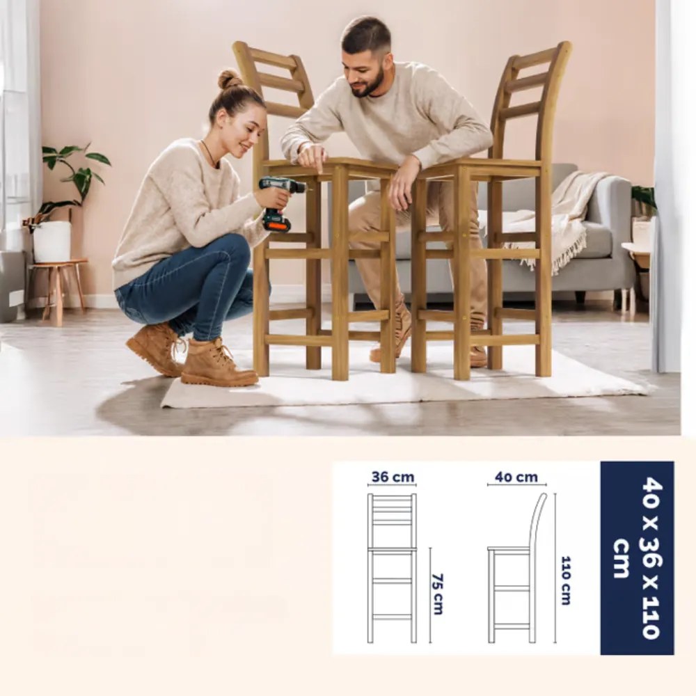 Krzesła barowe OSLO z oparciem, 2 szt., 40x36x110cm, naturalny brąz Casaria