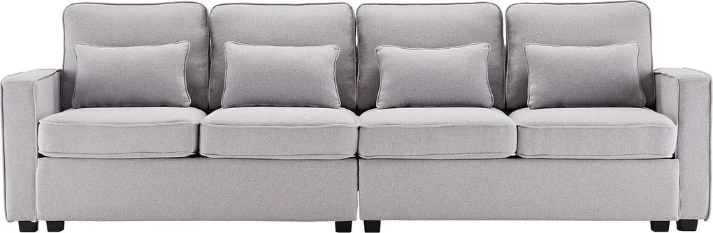 Sofa stały 4-osobowy z tkaniny lnianej - z kieszeniami po bokach - Jasnoszary