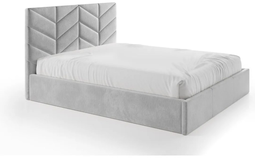 Łóżko ze skrzynią 200 x 200 cm - Tkanina teksturowana - Szary + Materac - JUSTANI
