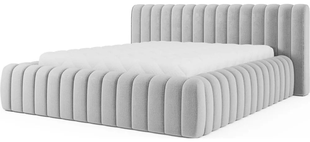 Jasnoszare tapicerowane łóżko dwuosobowe ze schowkiem ze stelażem 160x200 cm Carilla – ELTAP