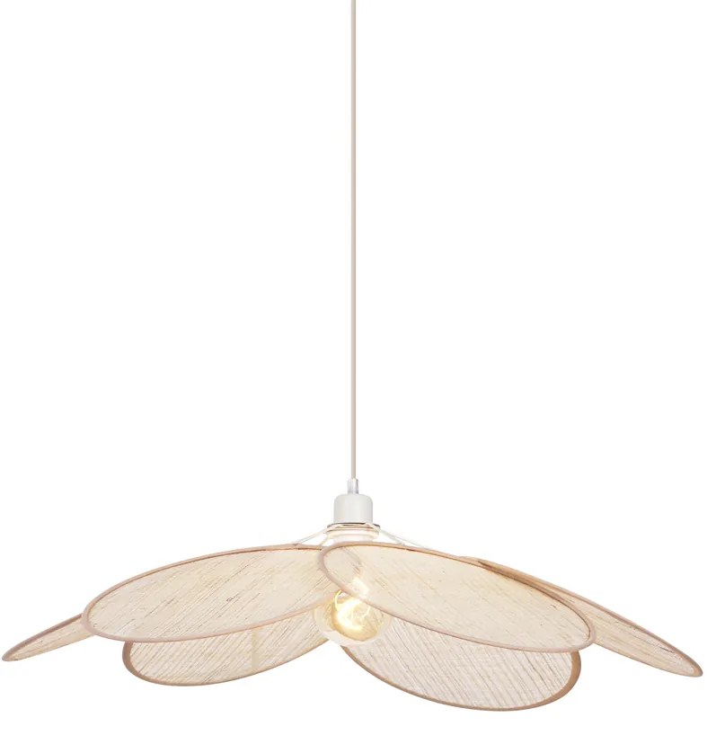 Lampa wisząca Japandi kremowa z lnianym abażurem - Aisha