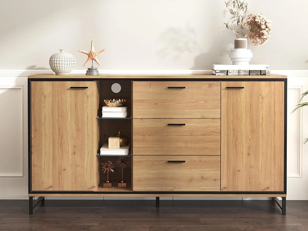 Bufet niski z LED - 3 szuflady i 2 drzwi i 3 półki - Naturalny