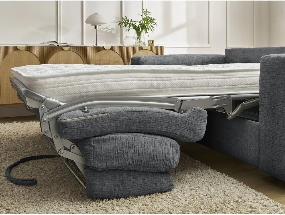 Ciemnoszara rozkładana sofa do spania z tkaniny szenilowej 220 cm Hugo – Bobochic Paris