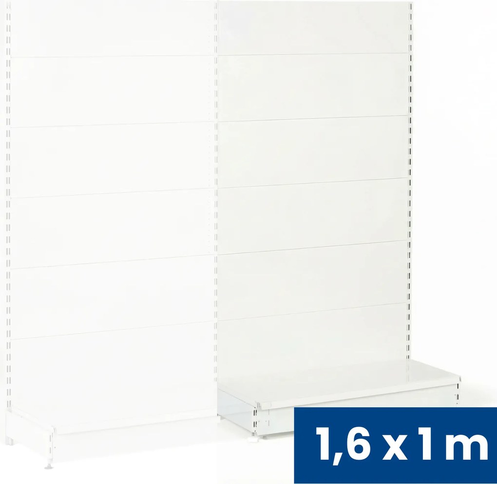 Regał sklepowy jednostronny, pełne ścianki, 1600 x 1000 x 450 mm, dodatkowy, biały