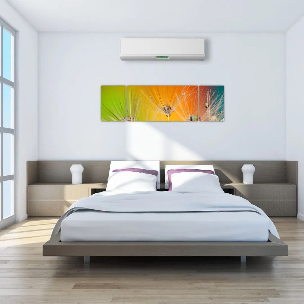 Obraz kropli na roślinie (170x50 cm)