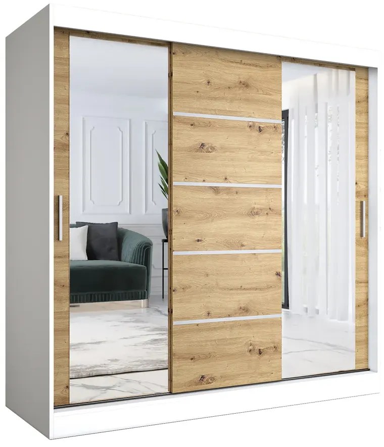 Szafa przesuwna z lustrami 200 cm biały + dąb artisan - Ebia 6X