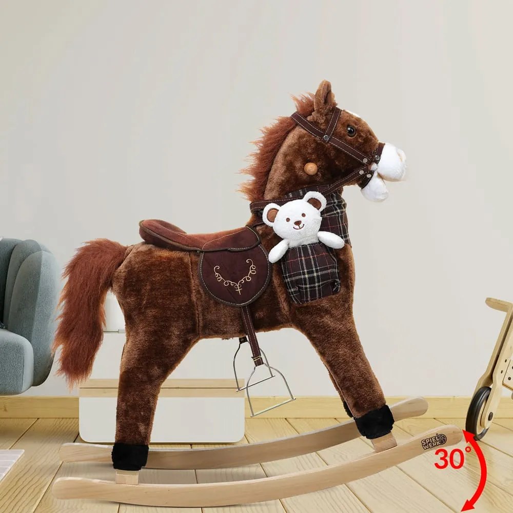 Brązowy koń na biegunach z efektem dźwiękowym Spielwerk