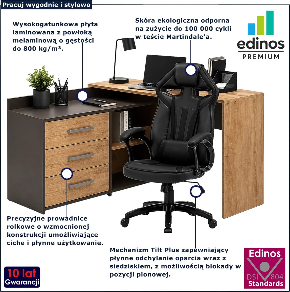 Zestaw do biura narożne biurko z czarnym fotelem K3-H99