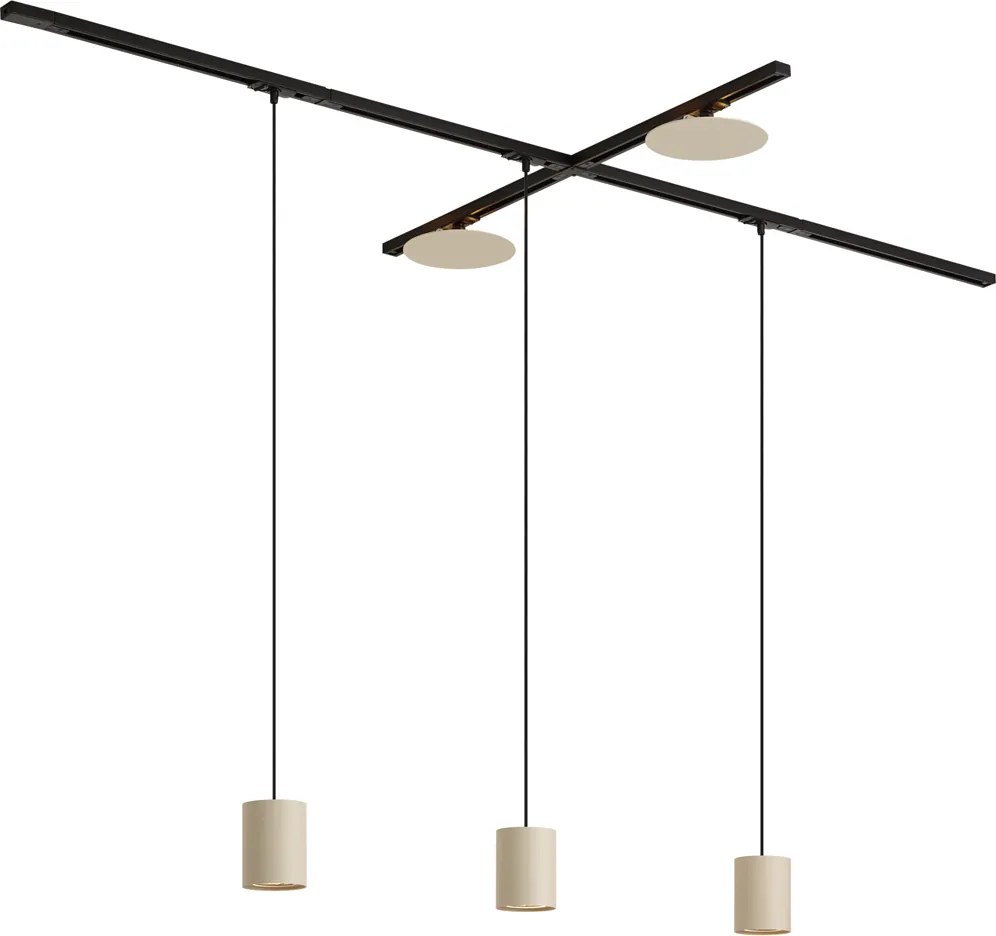 Nowoczesny system szynowy czarny z 3 lampami wiszącymi i 2 beżowymi lampami sufitowymi 1-fazowy - Iconic Holt Pulley