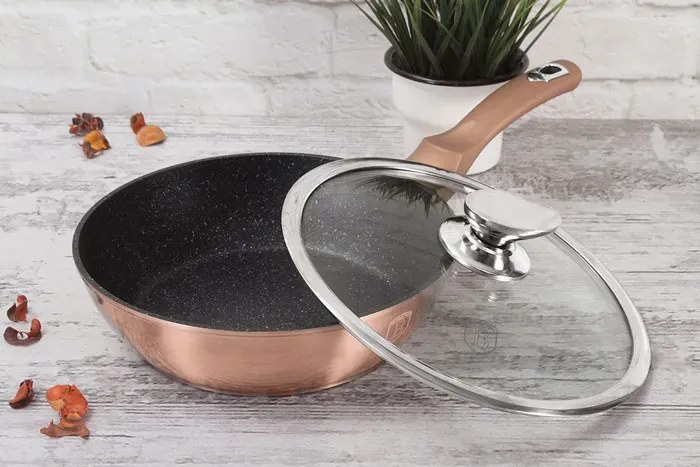 Złota patelnia ze szklaną pokrywą 28cm T8-T63