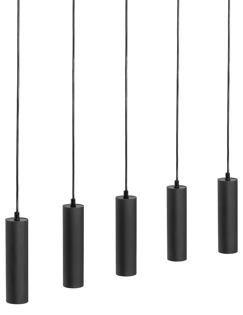 Nowoczesna lampa wisząca czarna z drewnem 5-światłowa - Jeana Nowoczesny Oswietlenie wewnetrzne