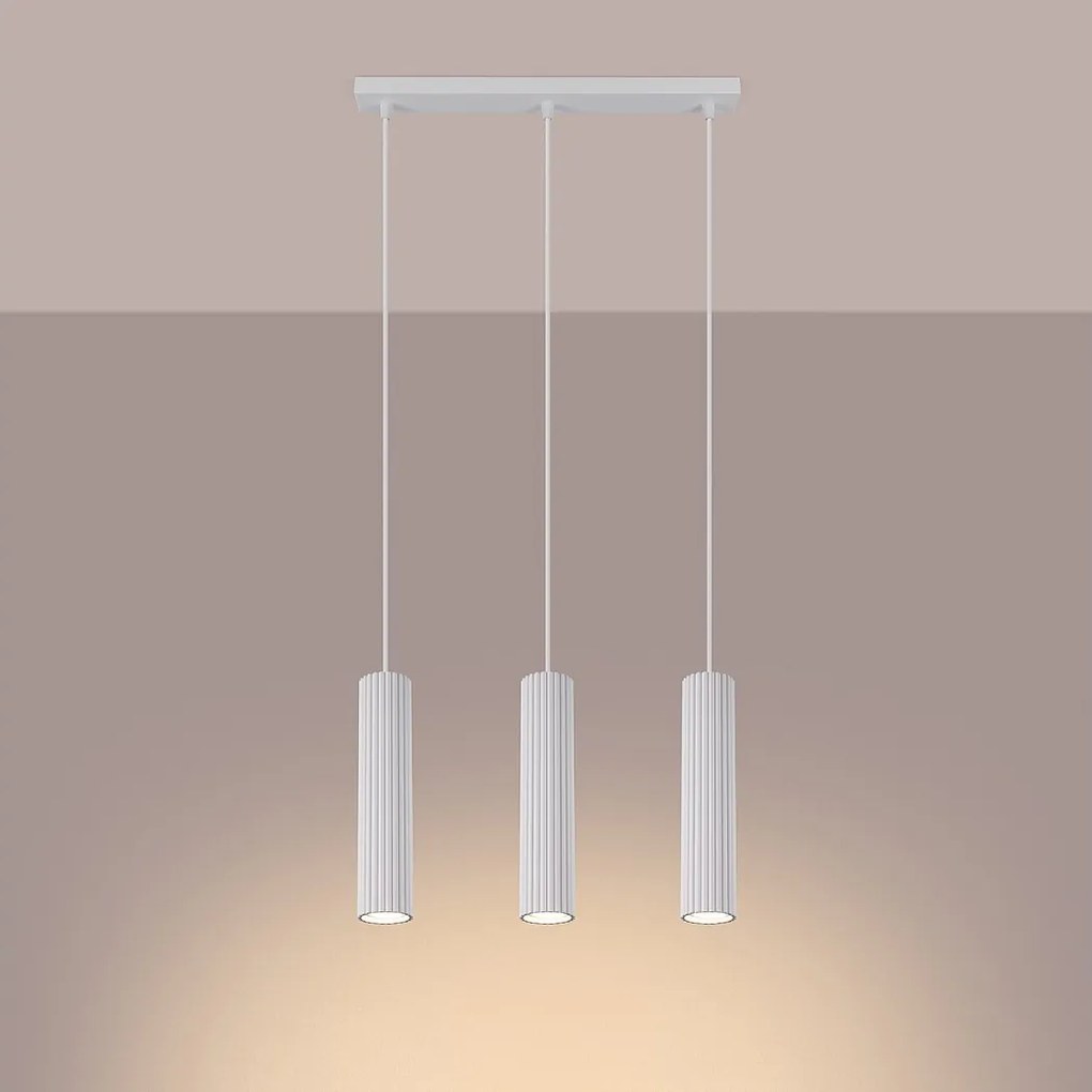 Lampa wisząca minimalistyczny Gloow, aluminium - 3 źródło światła 3000K - L.45 x H.98 cm - biały