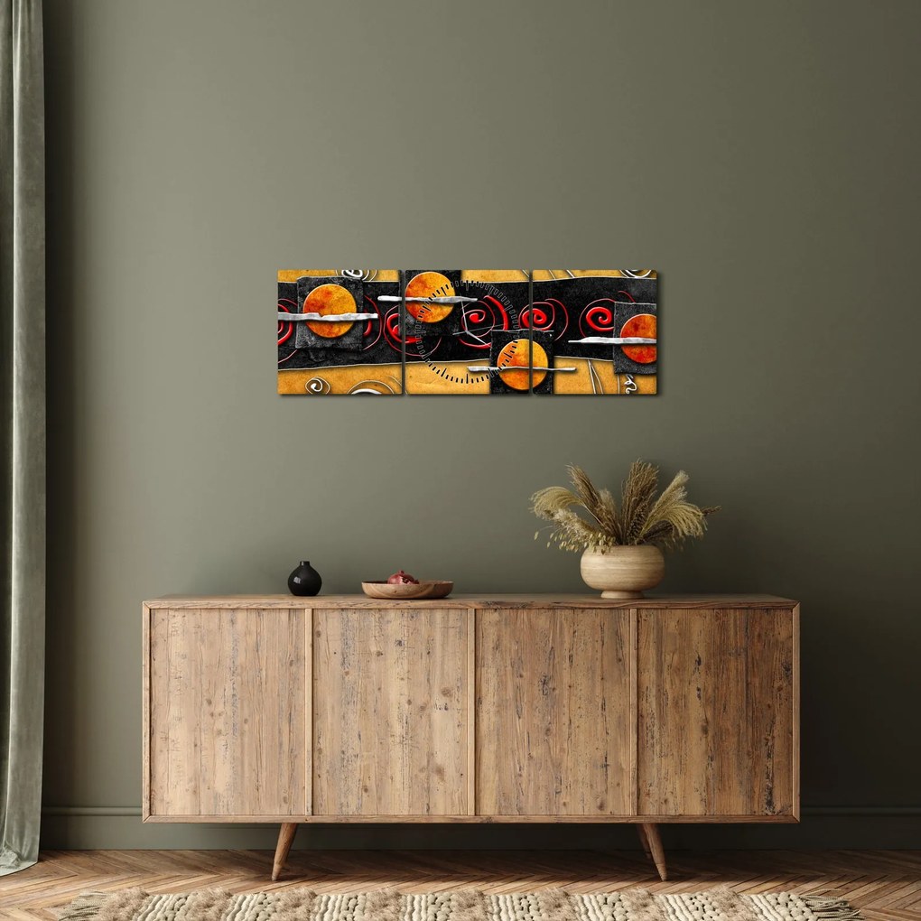 Abstrakcyjny obraz - Planety (z zegarem) (90x30 cm)