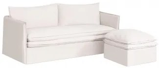 Komplet Wypoczynkowy Z Sofą 3-osobową I Pufem Z Lnu I Bawełny Grace Tkaniny Distressed White - Sklum