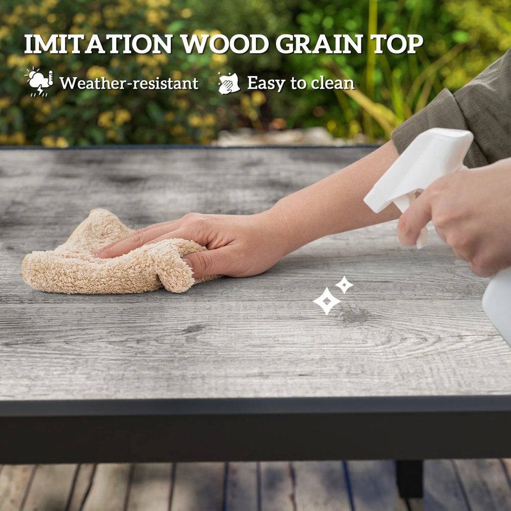 Outsunny Rozsuwany Stół na 6-8 Osób, Regulowany Stół Zewnętrzny z Aluminium, Stali, Tworzywa Sztucznego, Efekt Drewna, Szary