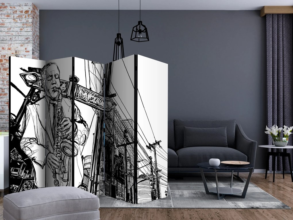 Parawan dwustronny Ludzie 225x172 cm 5-częściowy czarny ARTGEIST B