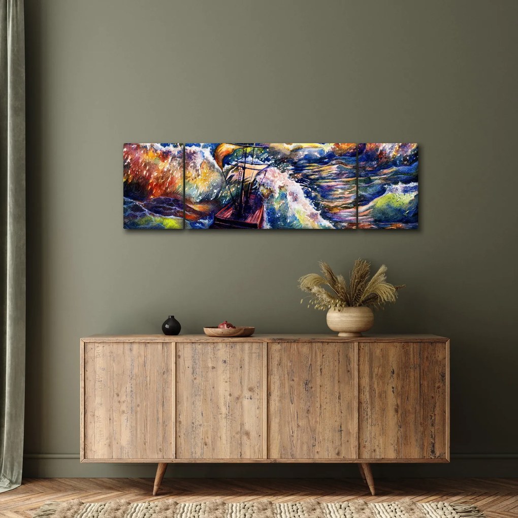 Obraz - Statek na falach oceanu, akwarela (170x50 cm)
