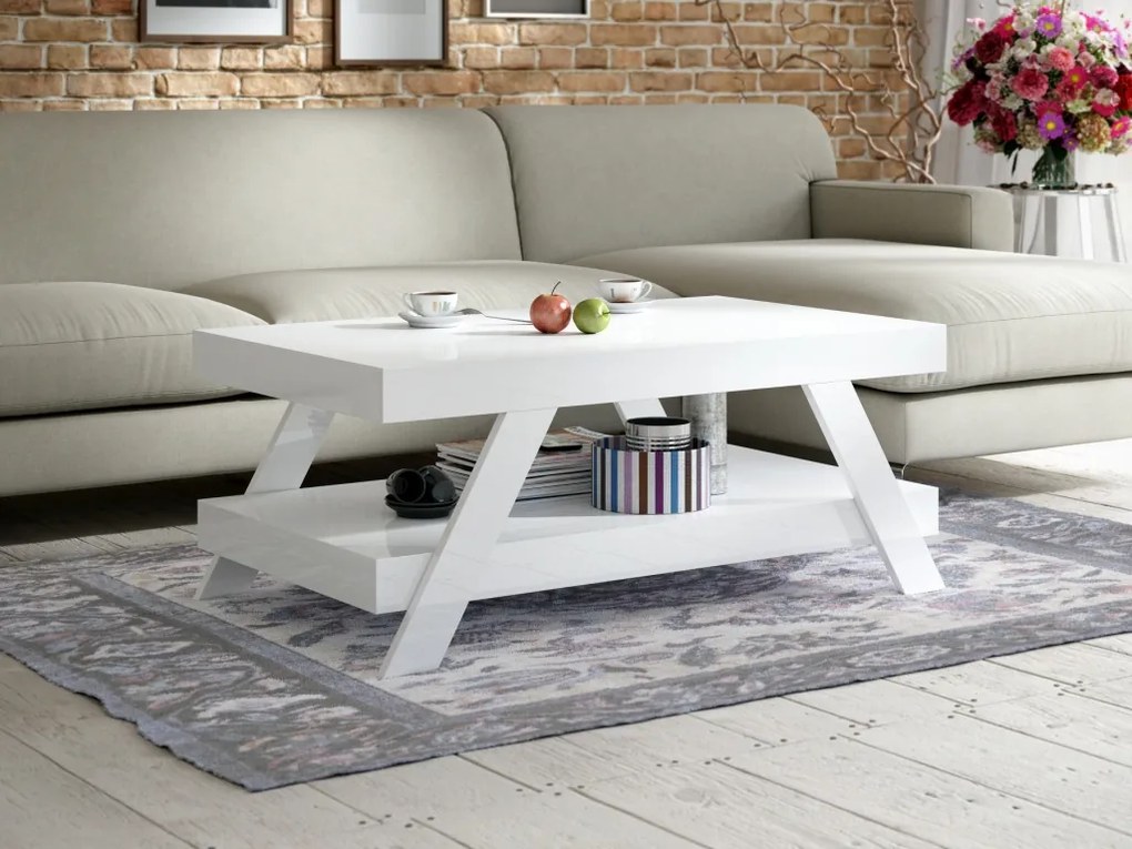 Nowoczesna ława do salonu z półką Megan 100x60 biały