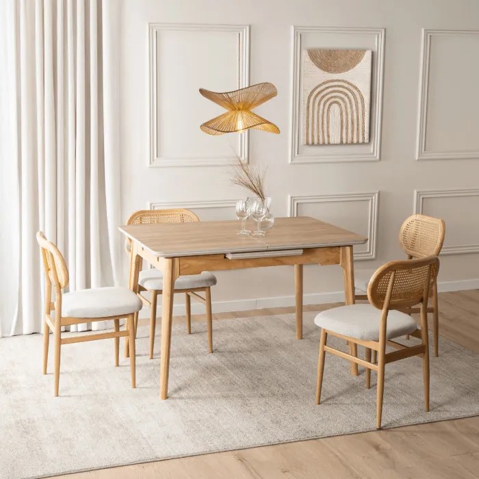 Stół Rozkładany Prostokątny SAMER 120-160 cm Ceramiczny Dąb Nowoczesny