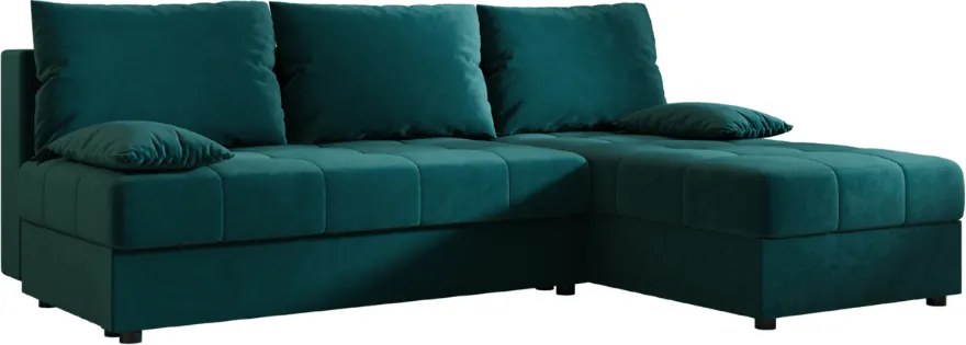 Rozkładana narożna sofa VENORIA SLIM 200x143 cm, petrolowa, uniwersalna + 2 poduszki GRATIS