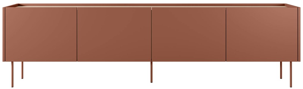 Szafka RTV Desin 220 cm z metalowymi nogami - ceramic red / dąb nagano