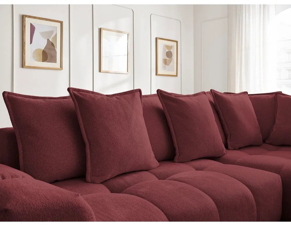 Bordowy rozkładany/ze schowkiem narożnik z tkaniny szenilowej (prawostronny/w kształcie litery L) Everest – Bobochic Paris