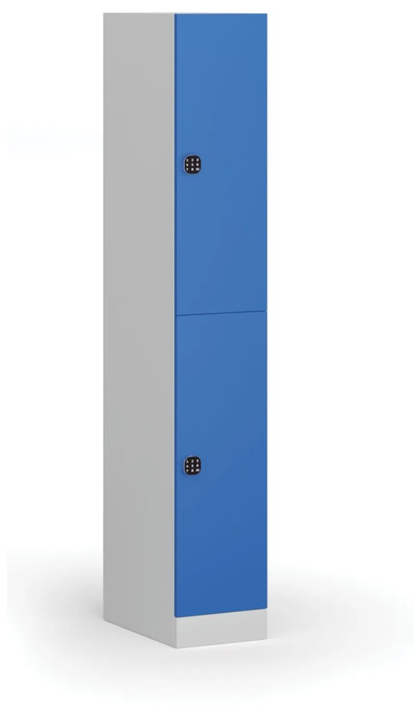 Szafka skrytkowa, 2 schowki, 1850 x 300 x 500 mm, zamek kodowy, drzwi niebieskie