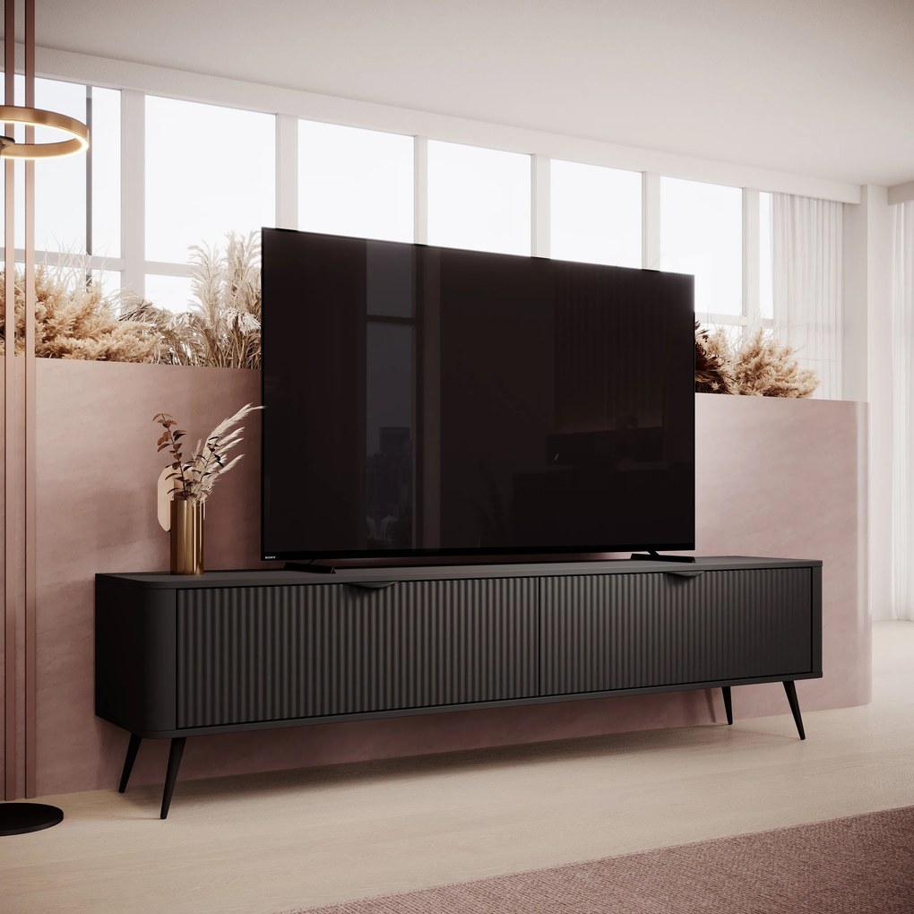 Szafka RTV stojąca LANTANA 200 cm do Salonu pod Telewizor - Czarny