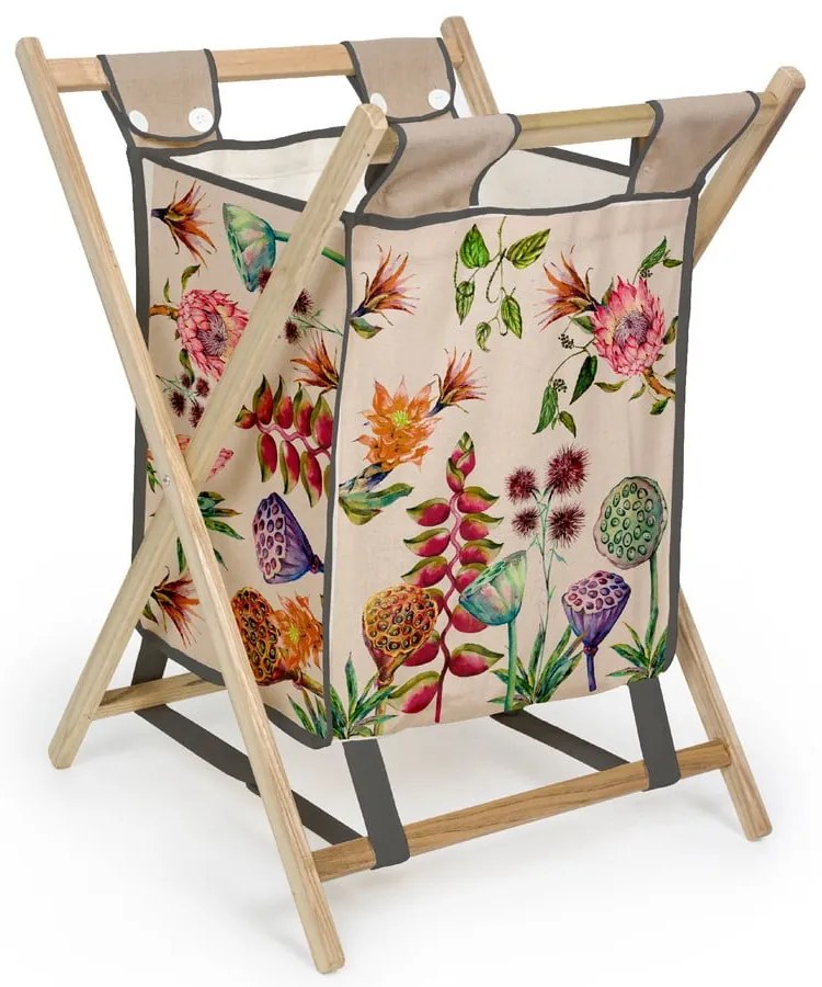 Kosz z konstrukcją z drewna sosnowego Madre Selva Flores Salvajes, 50 l