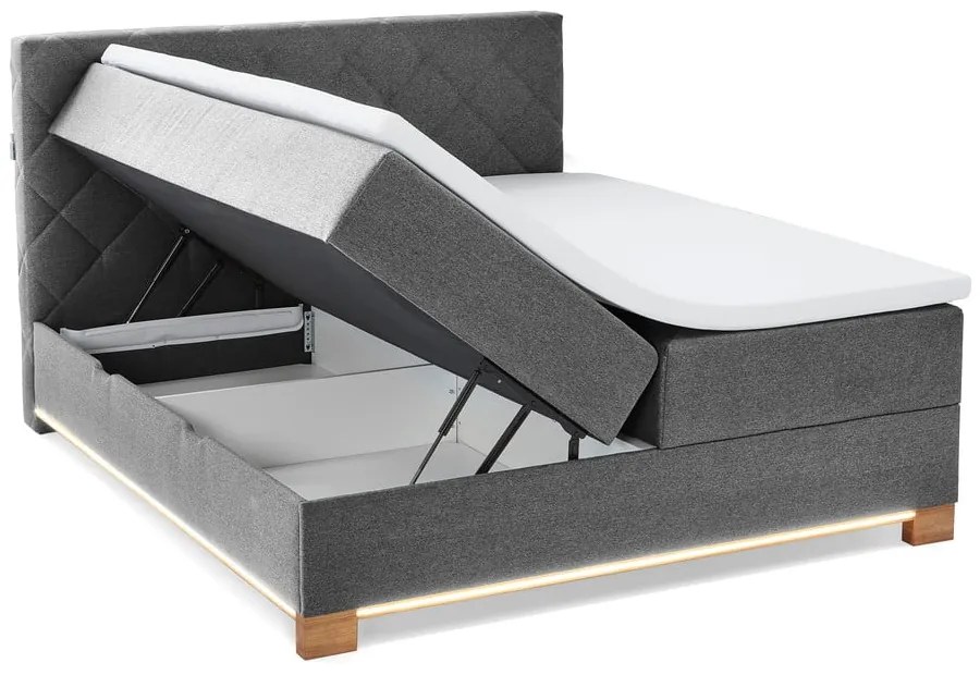Szare łóżko boxspring ze schowkiem 180x200 cm Messina – Meise Möbel