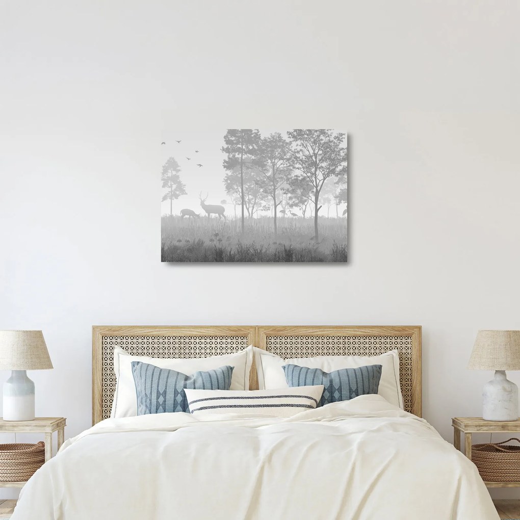 Obraz na szkle - Łąka z jeleniami (70x50 cm)