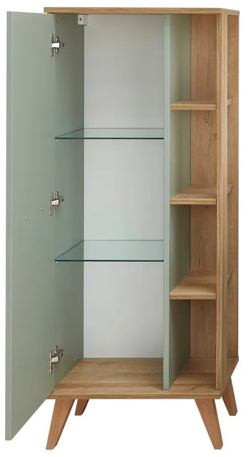 Zielona wysoka szafka łazienkowa w dekorze dębu 51x128 cm Set 963 – Pelipal