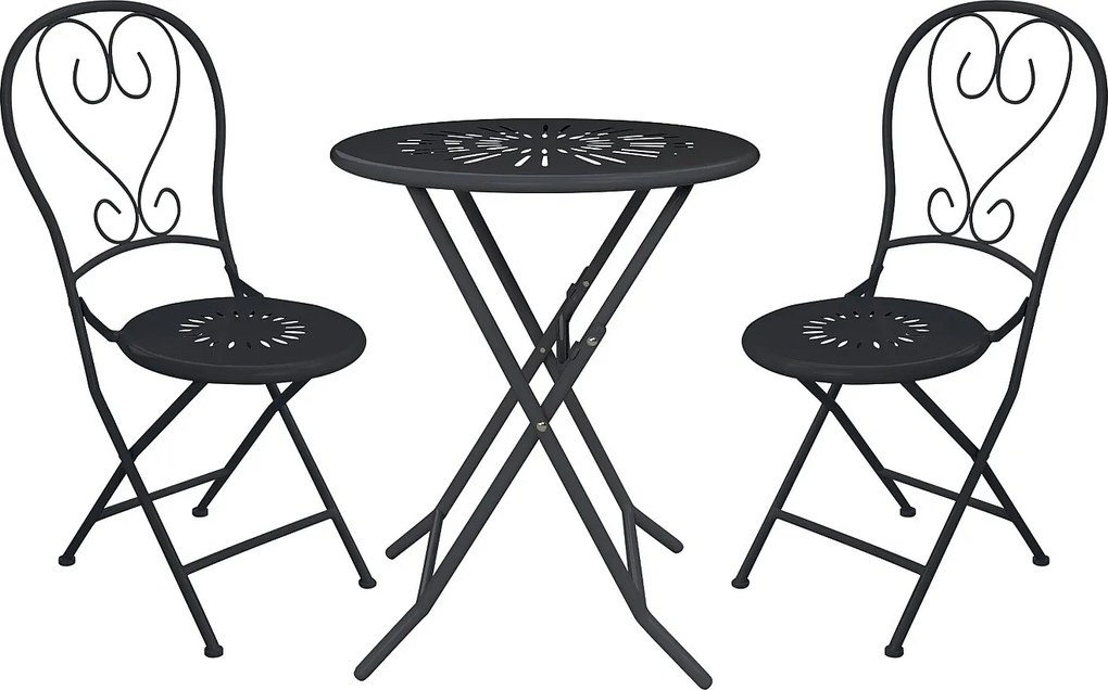 Metalowy składany zestaw ogrodowy stylizowany na kute żelazo - stół o śr. 60 cm i 2 krzesła - Antracytowy - GUERMANTES od MYLIA