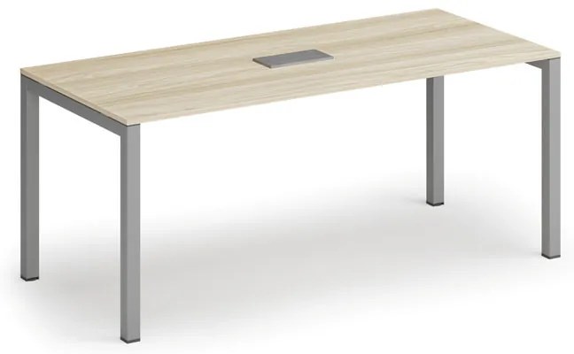 Stół konferencyjny PRIMO SQUARE, 180x80 cm, dąb naturalny + port blatowy TYP I, srebrny