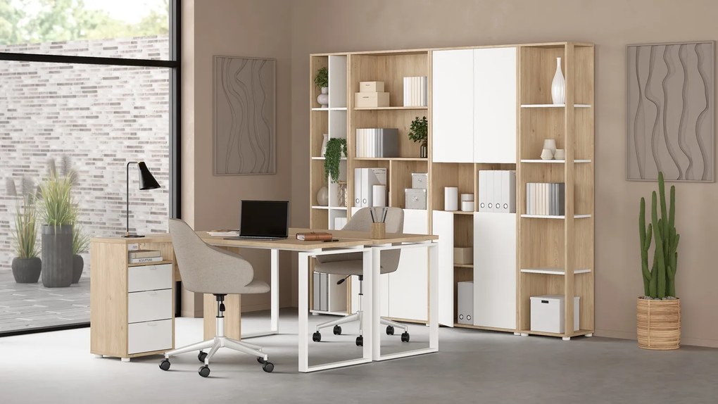 Biurko narożne z kontenerkiem Sign biały mat/jackson hickory