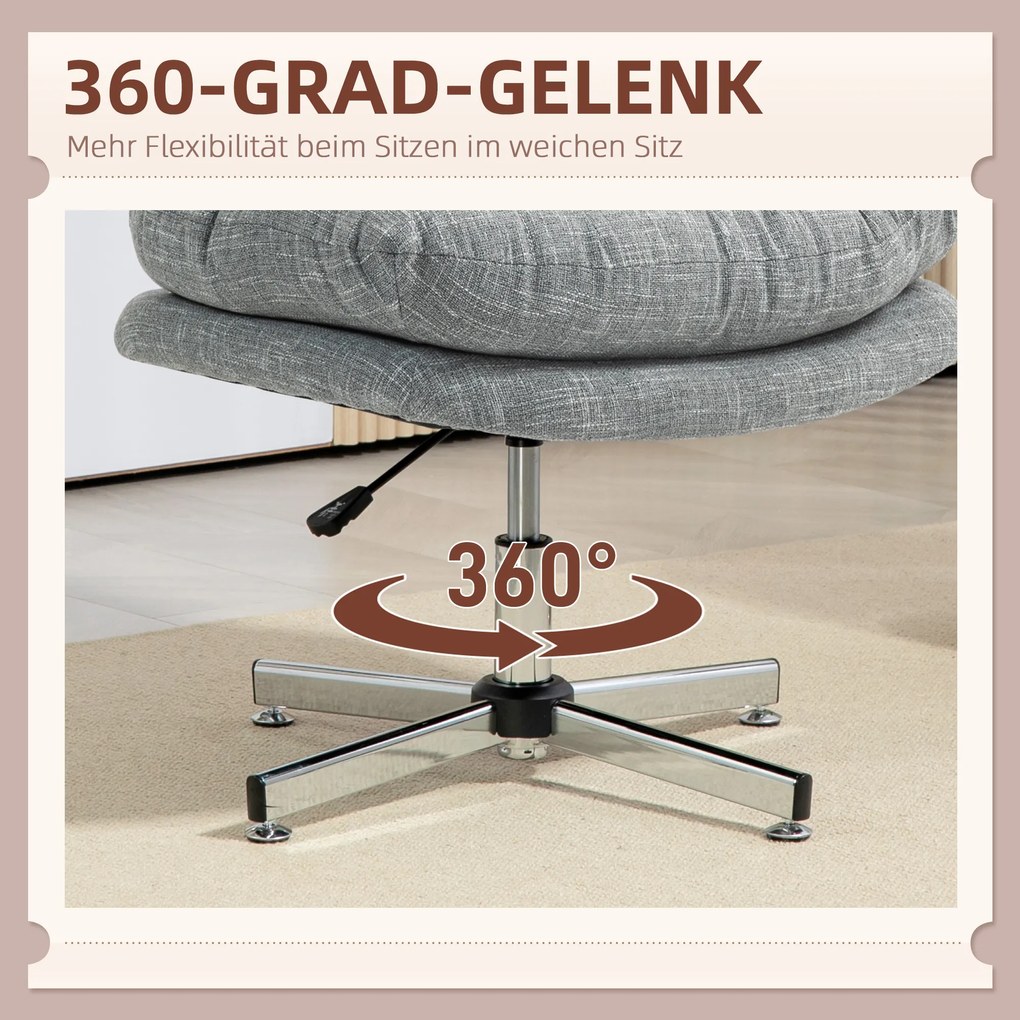 HOMCOM Fotel biurowy bez podłokietników, wygodne krzesło biurowe z tapicerowanym siedziskiem i regulowaną wysokością, Szary