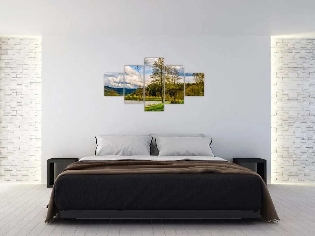 Obraz łodzi nad jeziorem (125x70 cm)