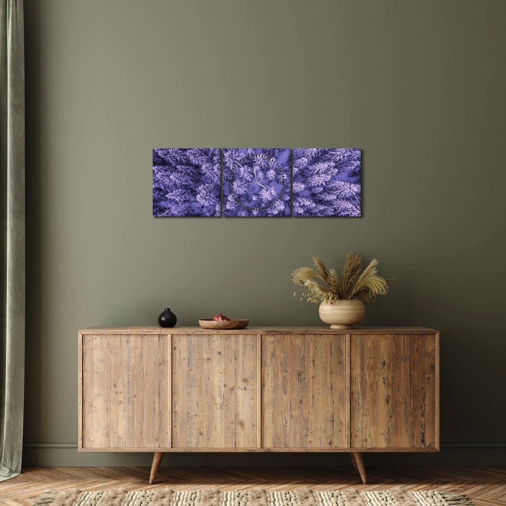 Obraz ośnieżonych drzew (z zegarem) (90x30 cm)