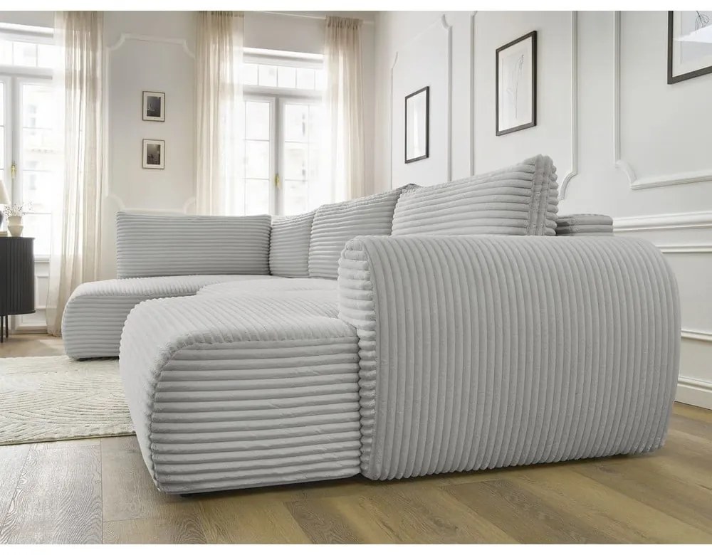 Jasnoszary sztruksowy rozkładany/ze schowkiem narożnik (lewostronny/w kształcie litery U) Lucien – Bobochic Paris