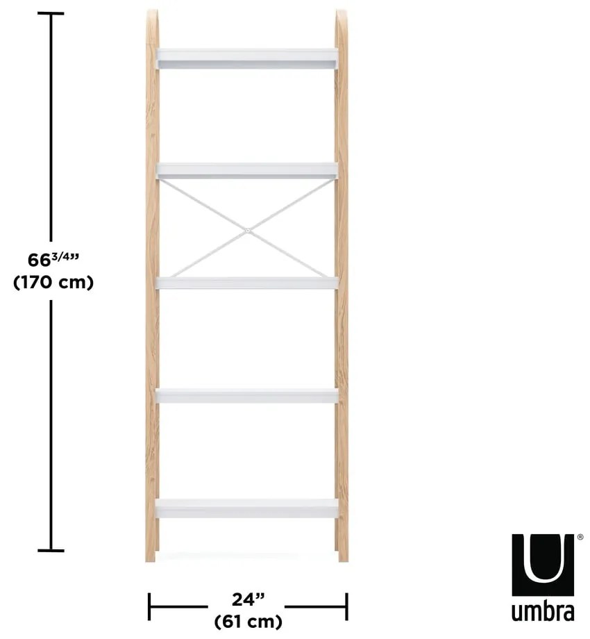 Biały regał w dekorze drewna egzotycznego 61x170 cm Bellwood – Umbra