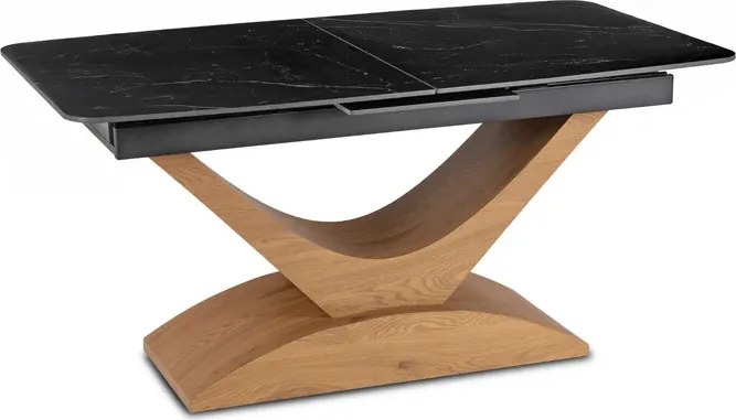 Zestaw Stół Rozkładany Ceramiczny ALICANTE 160-200 cm Czarny/Dąb i 4 Krzesła BRAGA Krem/Dąb