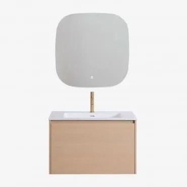 Zestaw Wiszących Mebli Łazienkowych Zintegrowany Z Umywalką Jacob Naturalna & Kwadratowa Lampa Led I Przeciwmgielna 75x75 Cm - Sklum